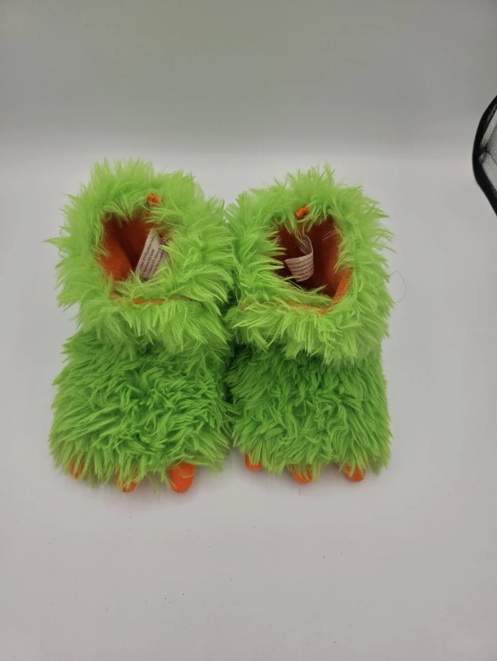 Wonder Nation Monster Faux Fur Slip-On Bootie Slippers Green/Orange Size 7-8